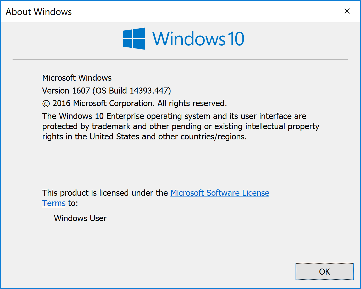 Imagem de referência relacionada a Windows 10 versão 1607, item descrito como sistema operativo