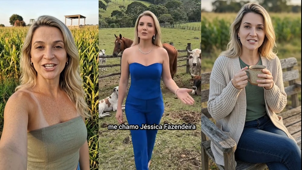 Jéssica Fazendeira é uma personagem criada por inteligência artificial que ganhou repercussão após um homem viajar mais de 2 mil quilômetros para encontrá-la. — Foto: Reprodução/TikTok editado por Késya Holanda
