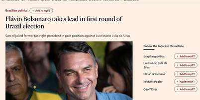 Reportagem do financial times sobre primeiro turno no Brasil Foto: Reprodução / BBC News Brasil
