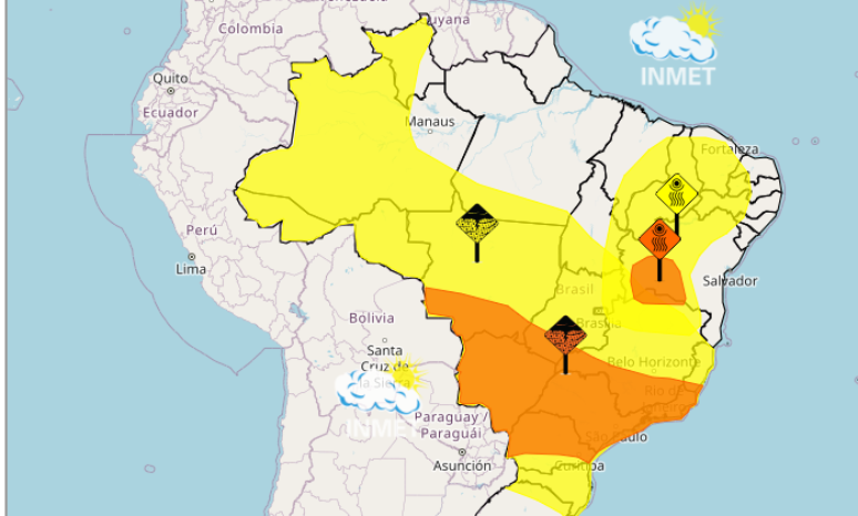 Alerta laranja de tempestade: Inmet prevê chuva forte e ventos em 6 estados