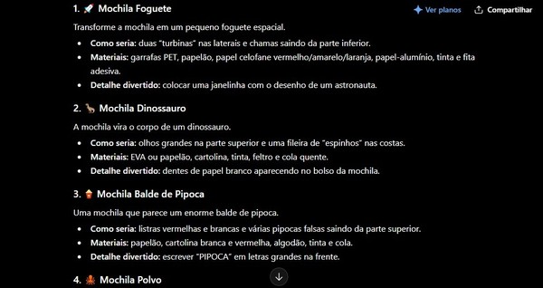 Ideias de mochila maluca infantil: use o ChatGPT para criar a sua
