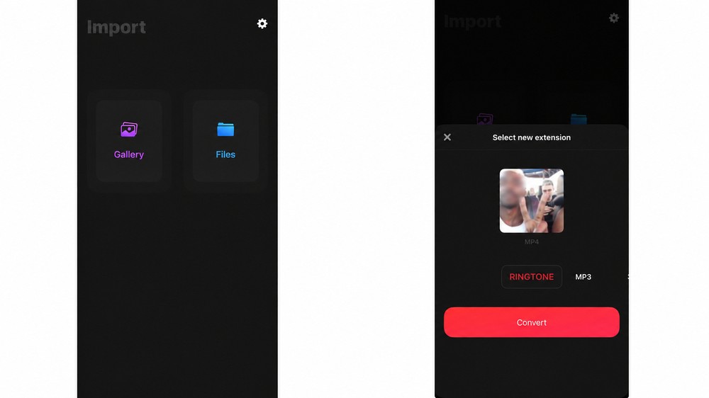 Conversor de Vídeo para MP3 permite importar arquivos e escolher diferentes formatos de saída no iPhone — Foto: Reprodução/Conversor de Vídeo para MP3
