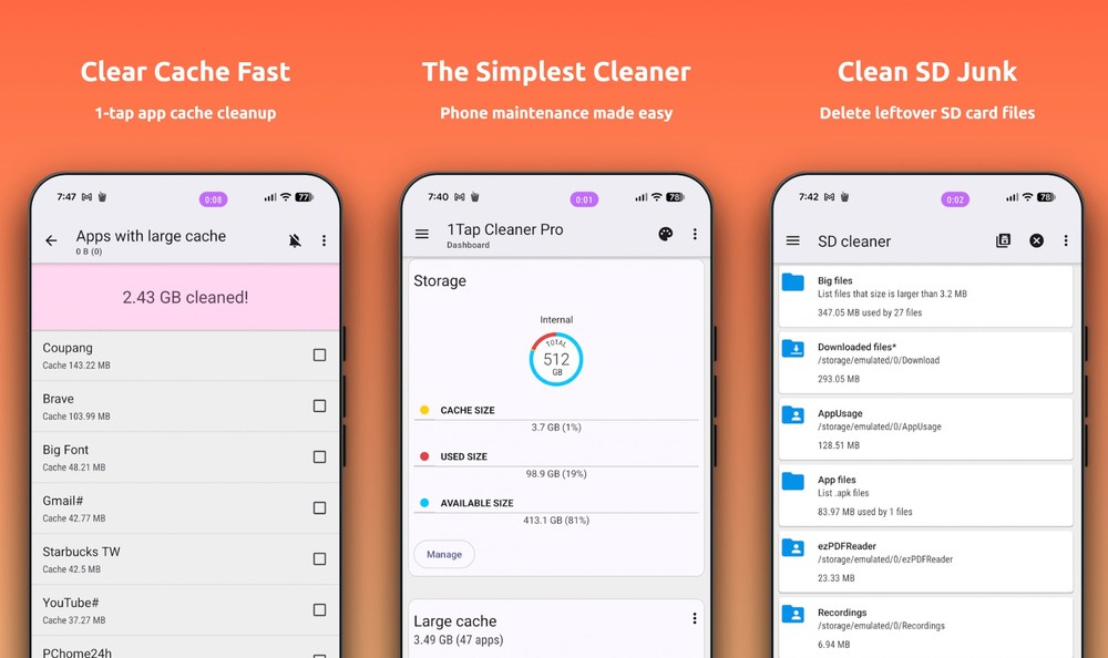 1Tap Cleaner promete liberar espaço com poucos toques na tela — Foto: Reprodução/Google Play Store