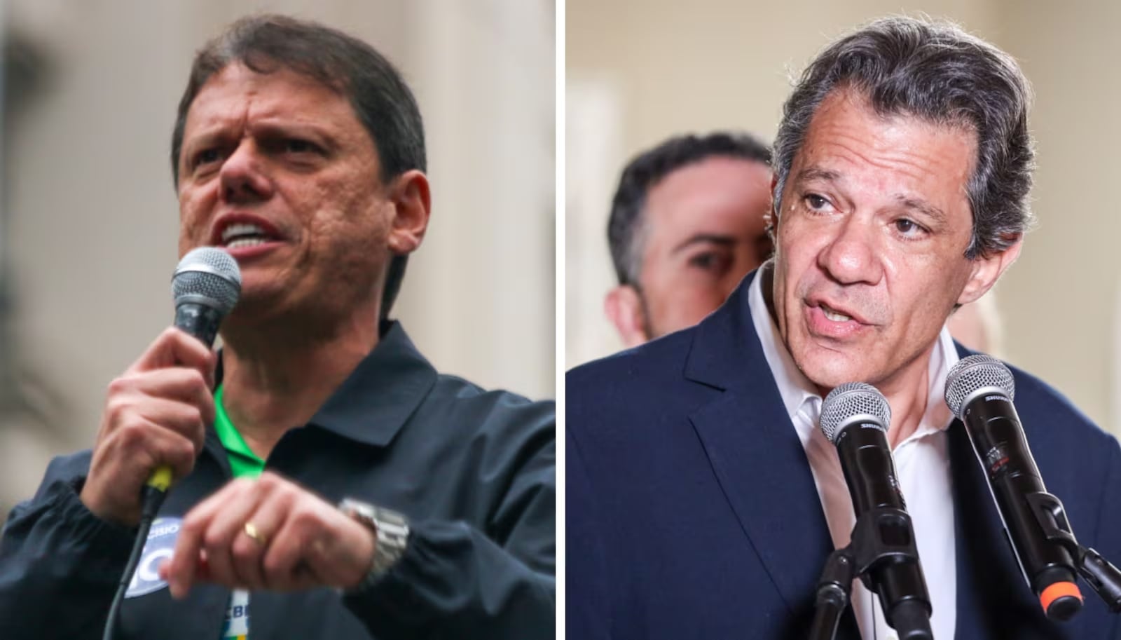 Segundo Quaest, Tarcísio de Freitas pode ser reeleito ao cargo de governador de SP já neste domingo Montagem: Wagner Origenes/Ato Press/Estadão Conteúdo – 07.09.2026; Marina Uezima/Agência O Dia/Estadão Conteúdo – 31.08.2026