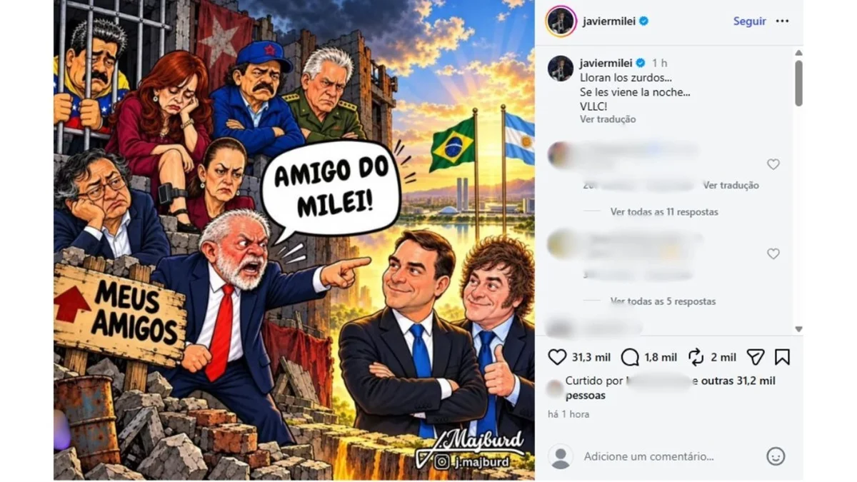 imagem colorida milei provoca lula