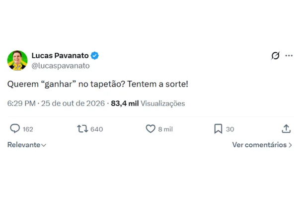 Pavanato diz nas redes sociais que não aceitará derrota e ameaça Zanin