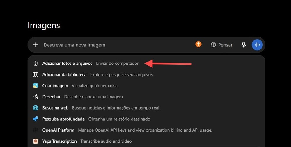 Acesse a função de imagens no ChatGPT e anexe uma foto — Foto: Diedrich Bader/TechTudo