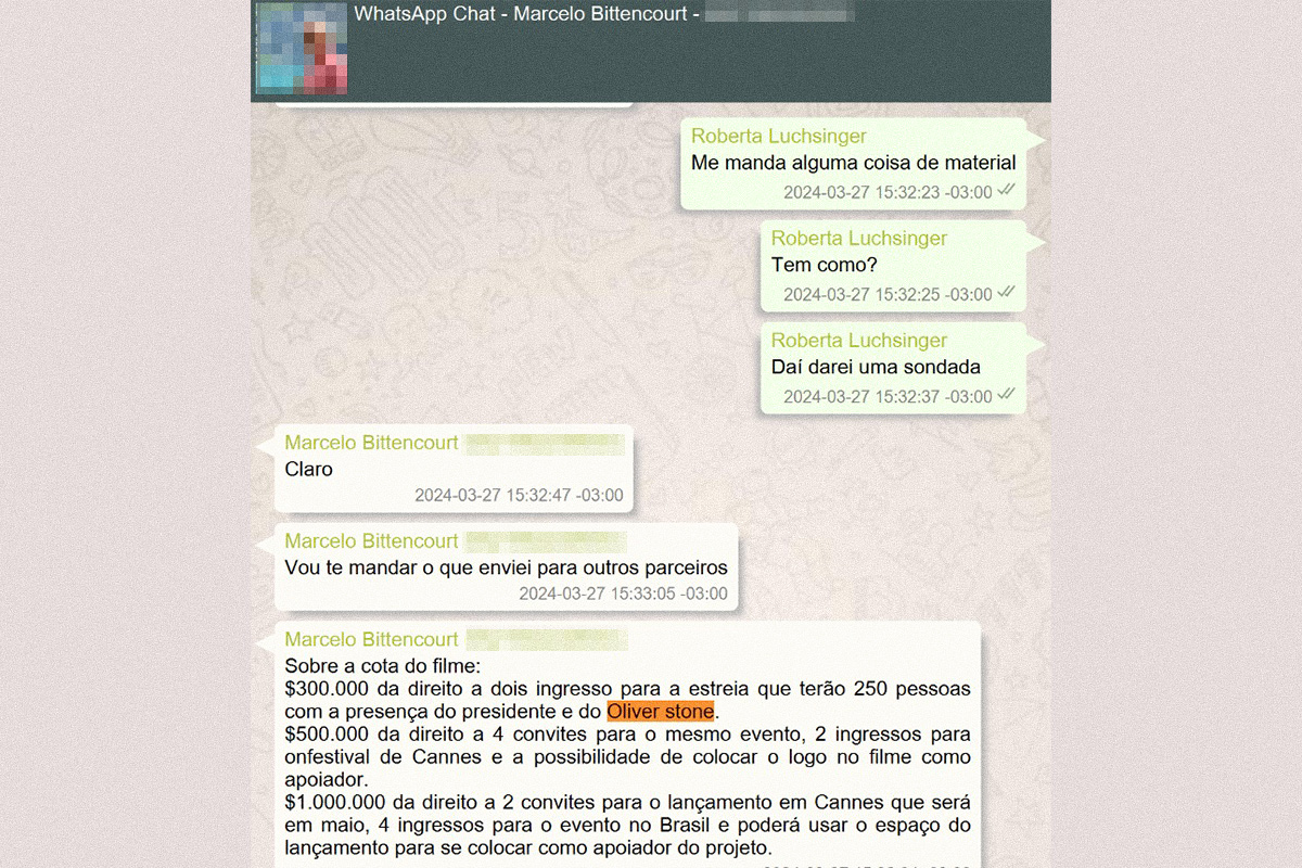 Mensagem de Roberta Luchsinger sobre filme de Lula