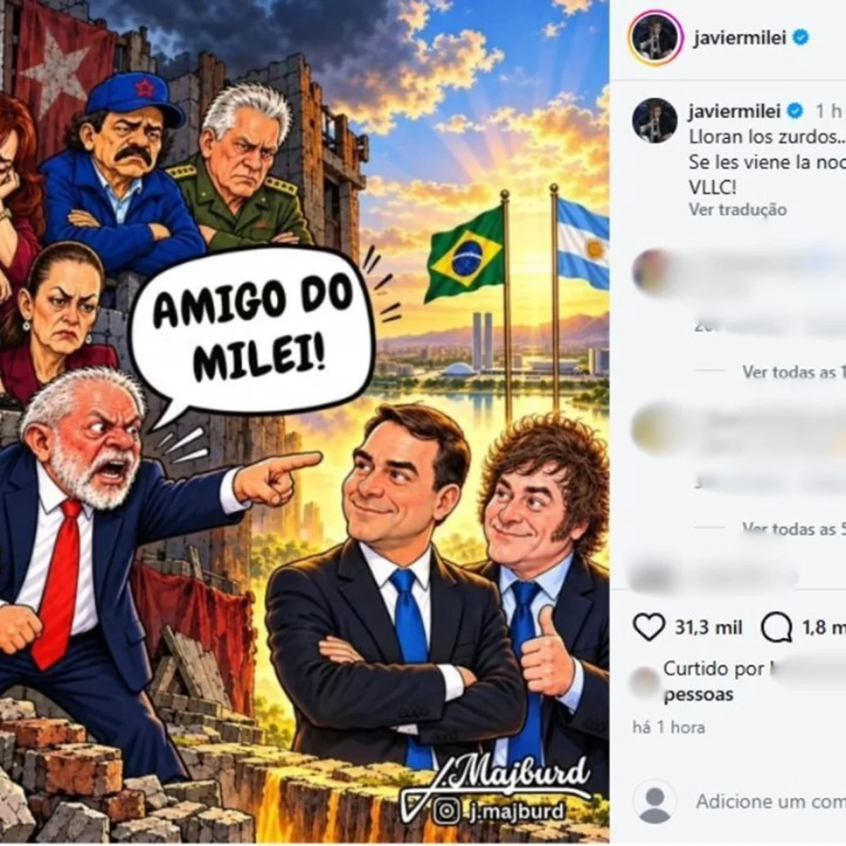 Milei provoca Lula após ser citado em debate: "Esquerdistas choram"