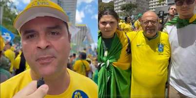 Ricardo Ribeiro Pedroso, Itamar Mioto, e os netos Yuri Mioto Nogueira e Julia Mioto Nogueira viajam centenas de quilômetros para participar de ato de Flávio Bolsonaro em SP Foto: Gabriel Gatto/Terra